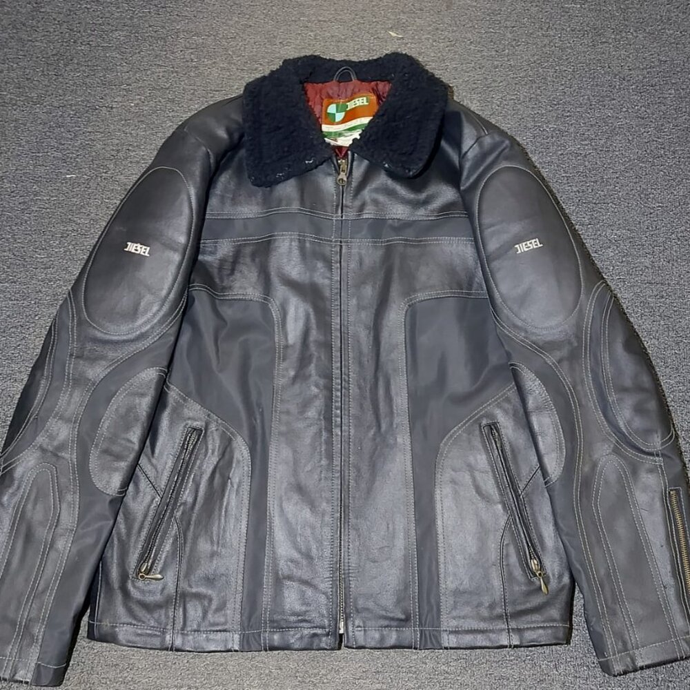 Diesel Black Leather Motorcycle Moto Racer Mens Jacket Men Size L